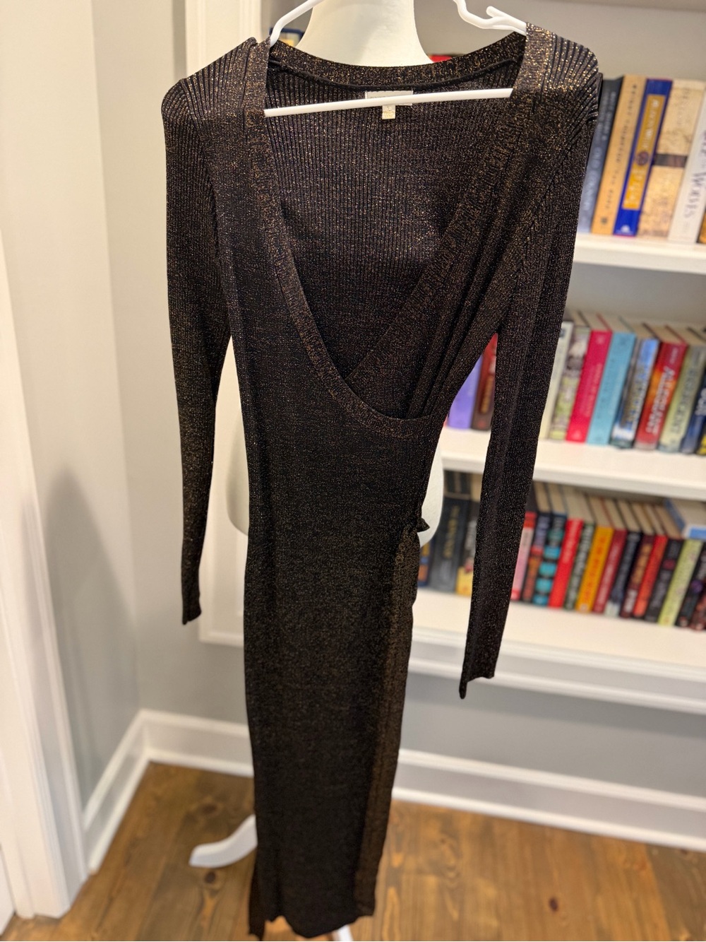 Baltic Born Metallic Bronze Long Sleeve Wrap Midi Dress
